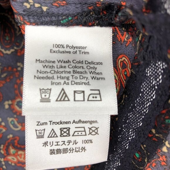 Eddie Bauer Navy burgundy Paisley cap sleeve button front lace cutout blouse Med - Picture 6 of 15